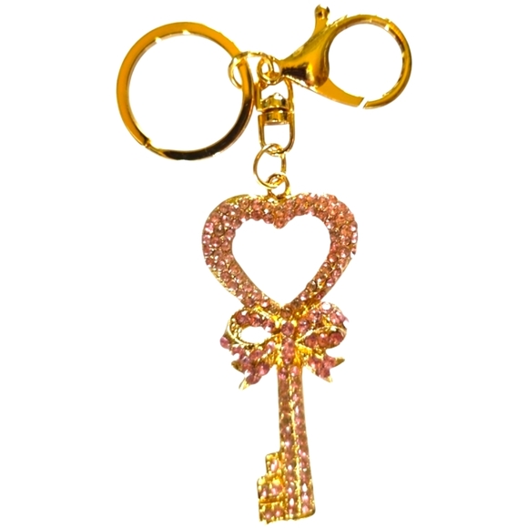 Pink Rhinestone Large Key To Your Heart Purse Charm & Keyring - Picture 3 of 4